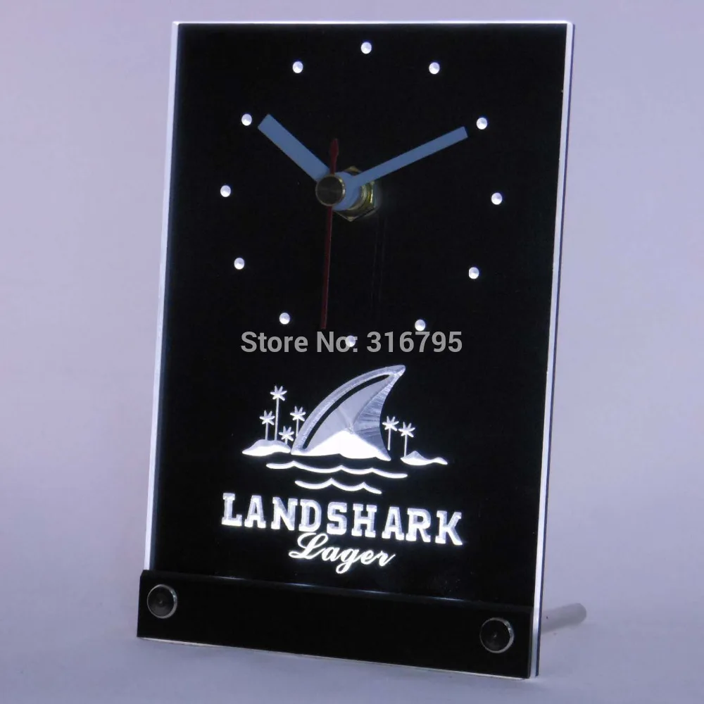 Tnc0118 Landshark Larger Beer 3d Led Table Desk Clock In Wall