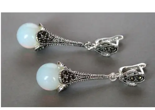 Unique Lady S Retro Marcasite 925 Sterling Silver White Opalite Unique Lady S Retro Marcasite 925 Sterling Silver White Opalite Opal Earrings Natural Stone Bread Earing In Drop From Jewelry