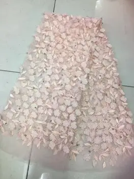 

Beaded Embroidered Net Fabric Peach For Wedding Fabric Material Latest African Lace Fabric Nigeria Mesh Lace for party dress FL2