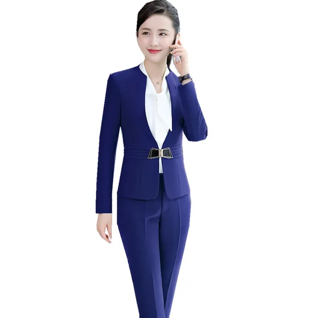 Fmasuth L 4xl Women Pant Suit New Arrival Bowkot Button Jacket