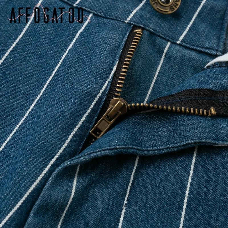 Affogatoo Sexy stripe denim women zipper pants Fashion pocket blue jeans women Casual streetwaer skinny slim autumn trousers