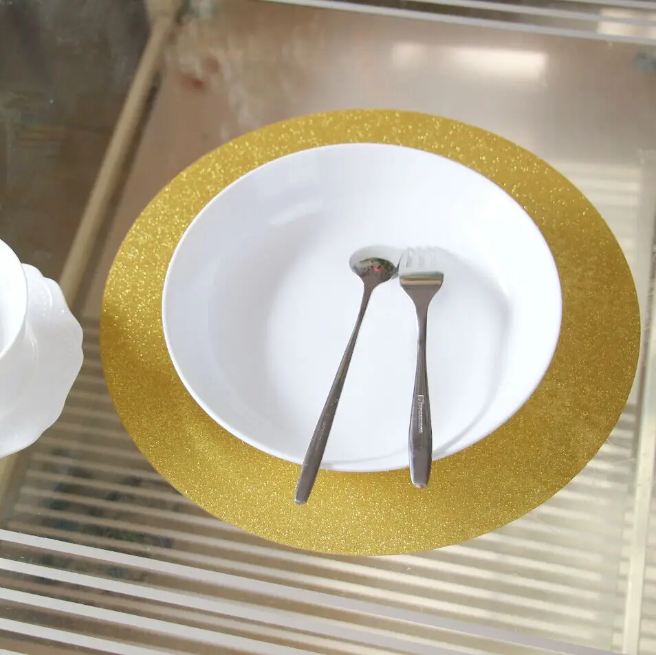 

(12pcs/lot) Party Supplies Decorative Gold Wedding Placemats Glitter Table Mats Kitchen Accessories