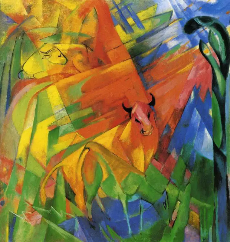 

Hand Painted Animals In A Landscape by Franz Marc Oil Painting Reproduction For Hotel