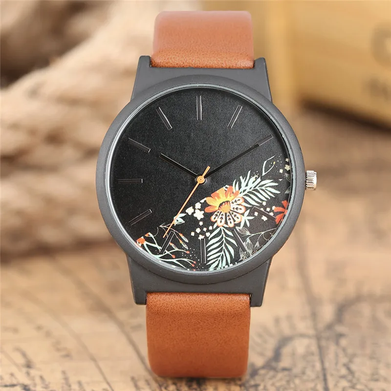 

Creative Unisex Tropical Jungle Couple Watches Leather Quartz Wristwatch for Men's Women's Fashion Casual Sport Clock Hour Gift
