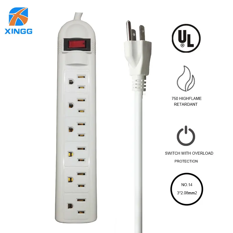 UL Certification US Plug 3 4 6 AC Hole Extension Cord 1.8M Power Strip Overload Protection 1875W 15A AC Outlets Extension Socket