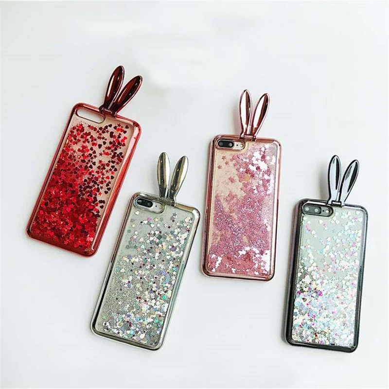 

Cute Rabbit Ears Glitter quicksand Liquid Phone Case For iphone6s 6 7 8 Plus X Soft TPU Mobile Phone Case For iphone7 Plus