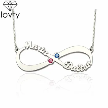 

lovty Infinity Birthstone Necklace Custom-made Name Pendant Necklace Engrave 2 Names Necklace Gift for Her Dropshipping