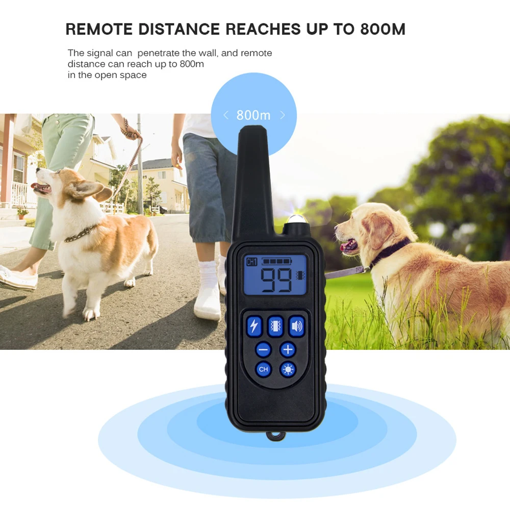  Remote Control Waterproof Dog Training Electric Shock Collar Rechargeable Adjustable Levels Dog Tra