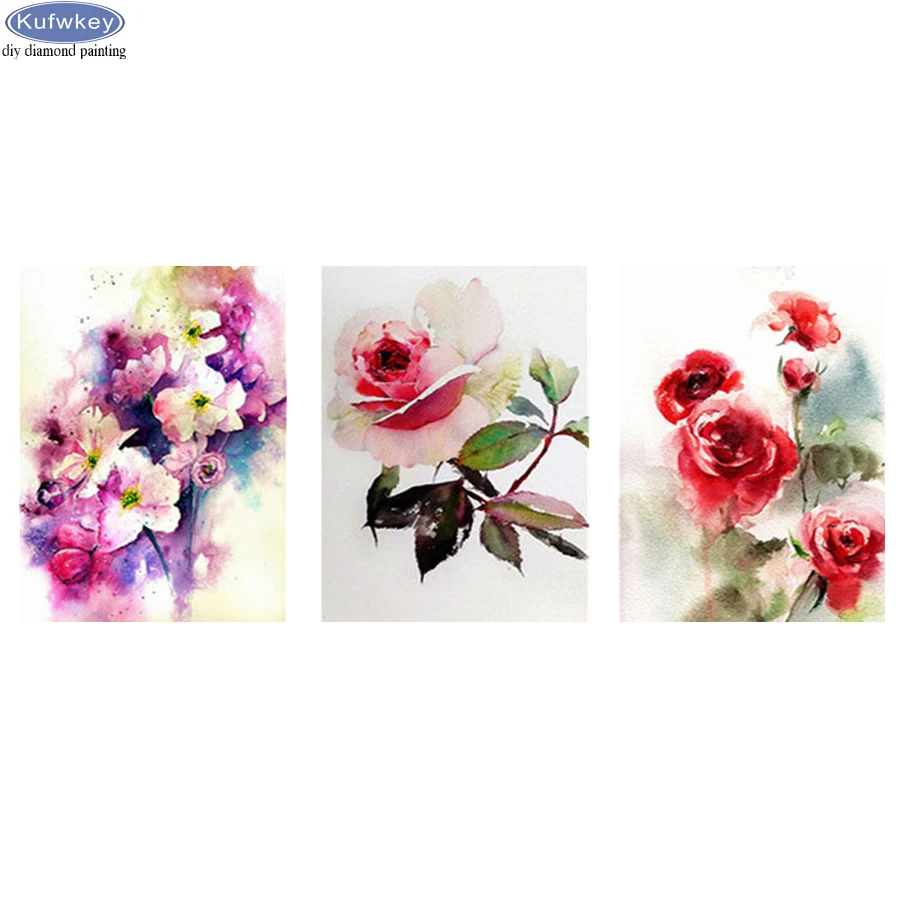 

New 5D Diamond Embroidery Watercolor flower Full Needlework Diy Cross Stitch Mosaic Diamond Painting Kit 3 Pcs home decoration
