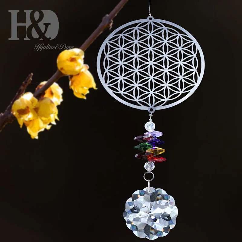 H&D Crystal Suncatcher Rainbow Maker Life of Sunflower Rainbow Hanging Sun Catcher for Window Lucky Gifts For Birthday sun catcher crystal pendant sun catchers window ornament