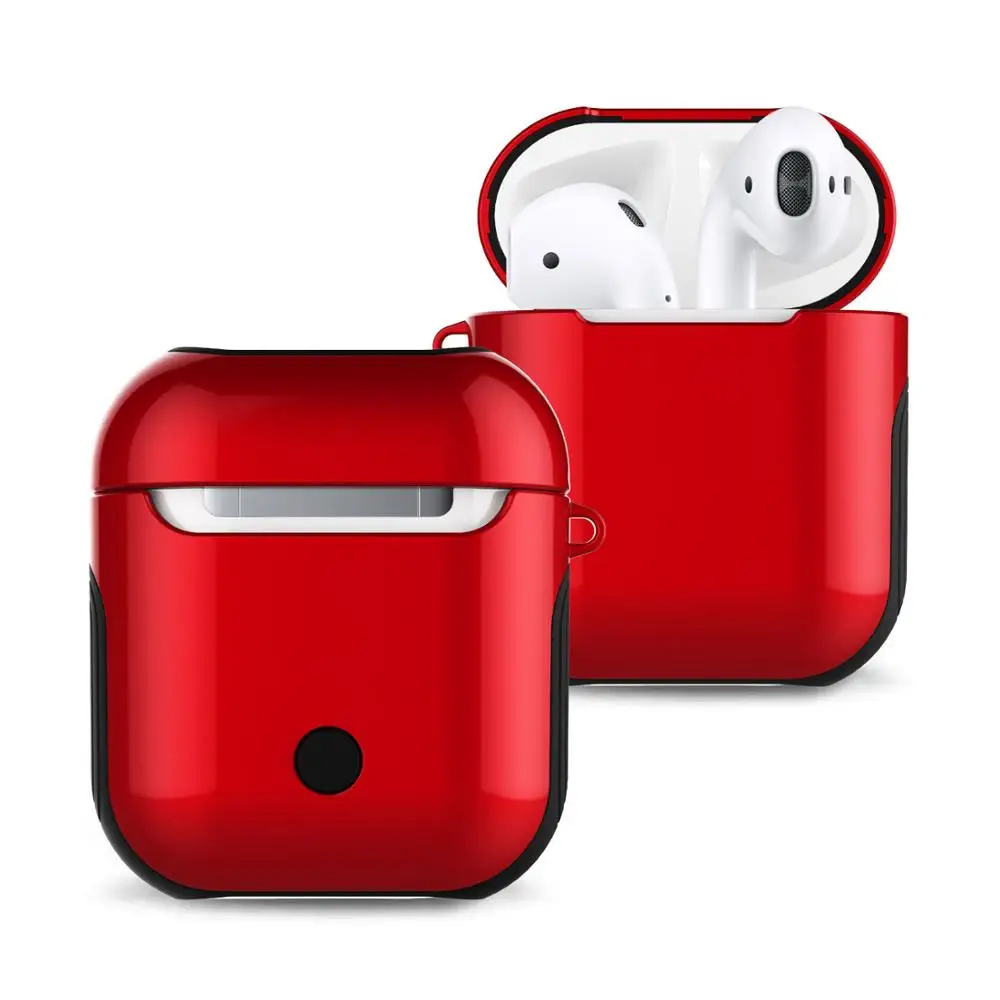 Inoher для Apple Airpods чехол для Bluetooth беспроводные наушники антидетонационный глянцевый защитный чехол для Air pods зарядная коробка - Цвет: Красный