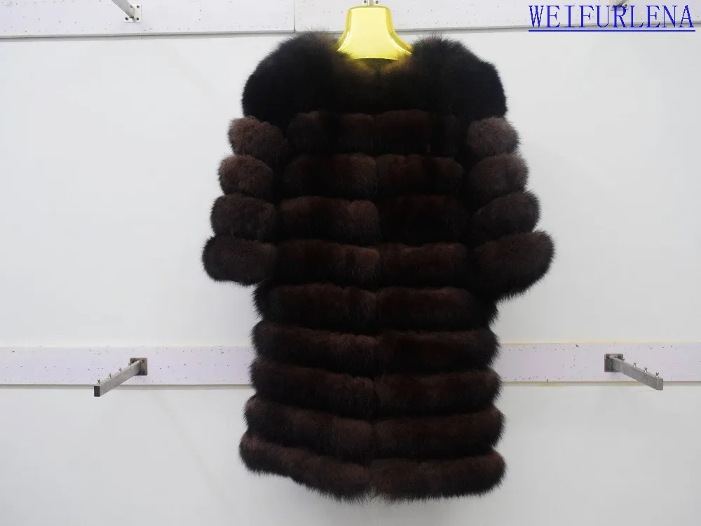 New Brand Winter Real Blue Fox Fur Coat Thick Warm Imitation Of Sables Women's Light Brown Long Jacket The fox fur Coat