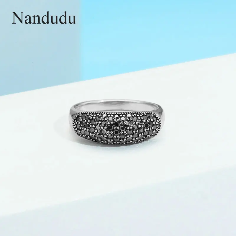 Nandudu, модные, марказит, черные кольца для женщин, девушек, тайское, серебряное ювелирное изделие, подарок, кольцо, аксессуары для свадьбы, вечерние, R2126