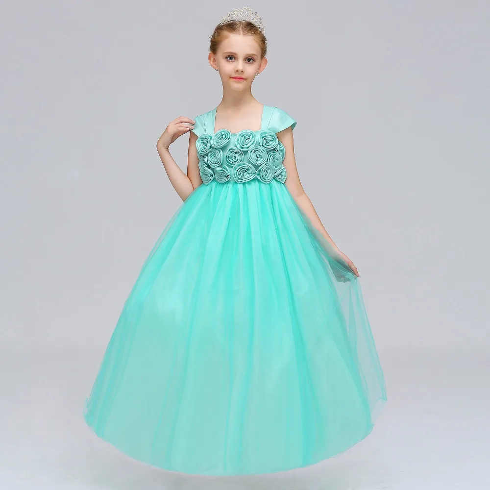 Новый Дизайн трапециевидной формы Кепки рукава ручной цветок вечерние платье для причастия Платье для маленькой девочки Платье в цветочек