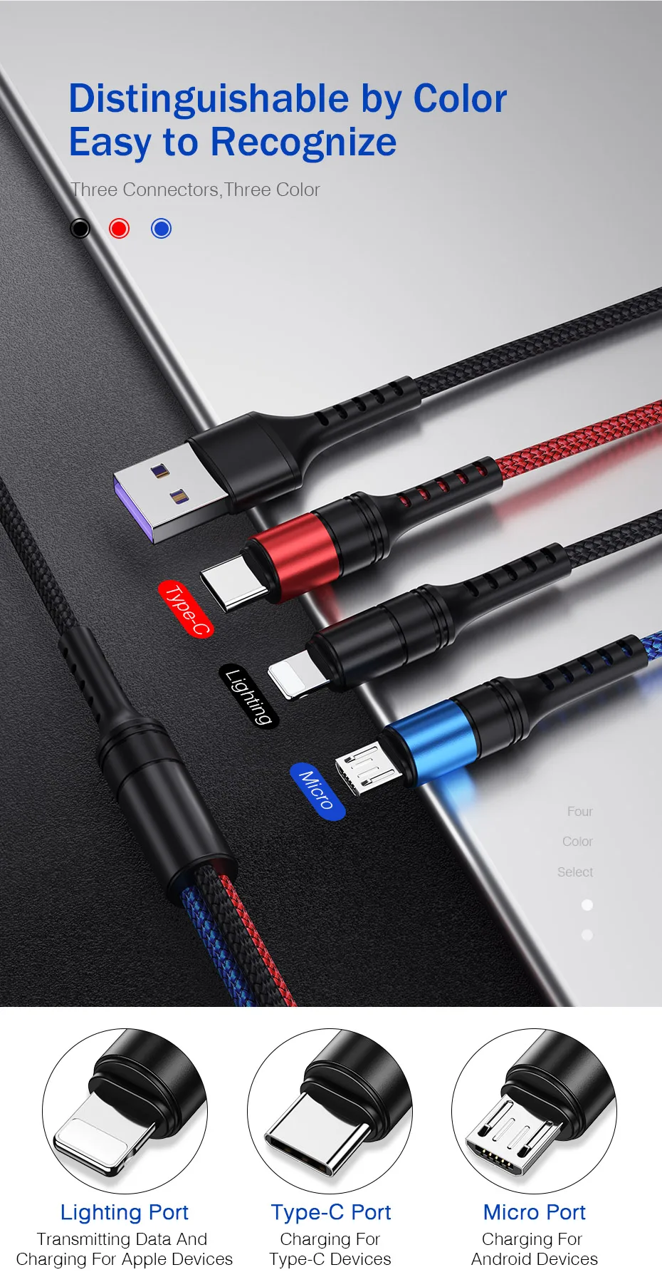 YKZ 3 в 1 Micro USB C кабель для samsung S10 Apple Xiaomi мульти Быстрый зарядный кабель для Android type C кабель для передачи данных мобильного телефона