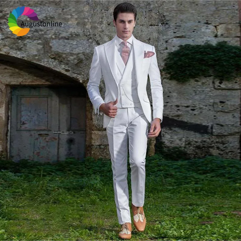 Белый итальянский костюм для жениха Жених одежда смокинги для женихов комплект из 3 предметов (куртка + брюки девочек жилет) Жених Костюмы