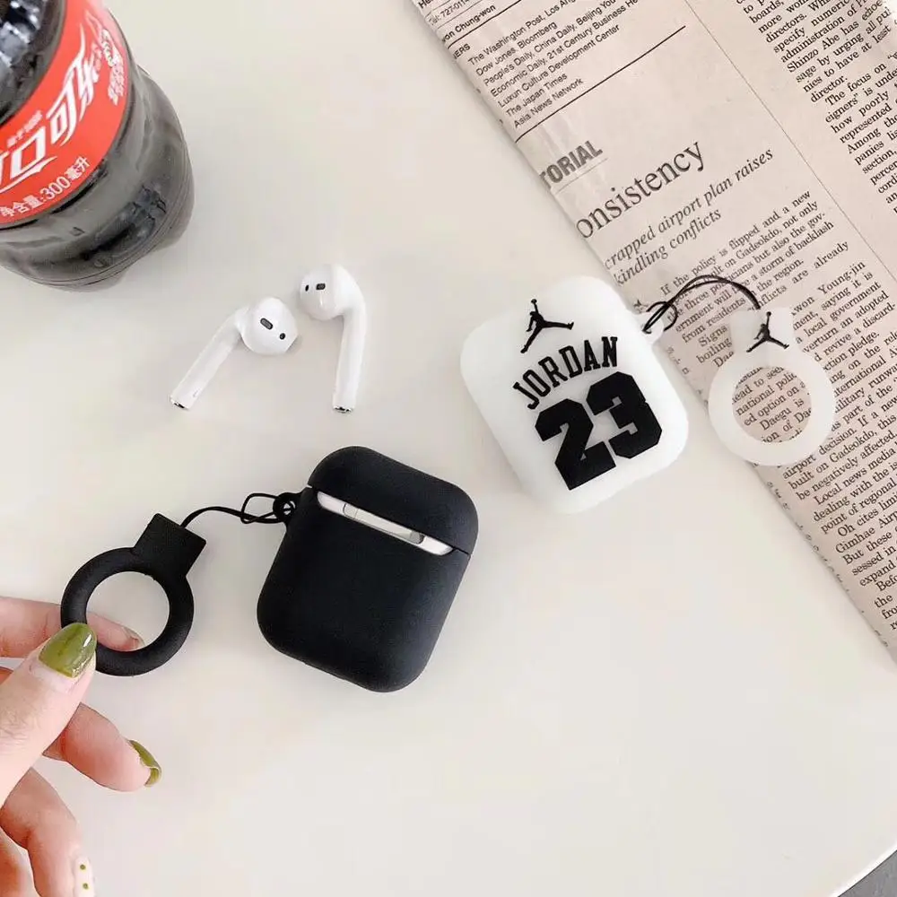 

Case For Airpods Jordan 23 wireless Bluetooth headset set leather Silicone Earphone Protective Case Shockproof Cases