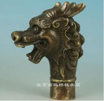 Китай старый ручная работа, Резной орнамент Статуэтка бронзового дракона набалдашник трости для прогулок - Цвет: A