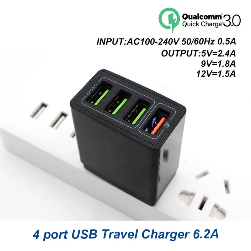 XEDAIN 4-Порты USB Зарядное устройство Quick Charge 3,0 9 V 12 V EU/US 5 V/2.4A Подключите быстрой зарядки для samsung iPhone стены мобильный телефон адаптер