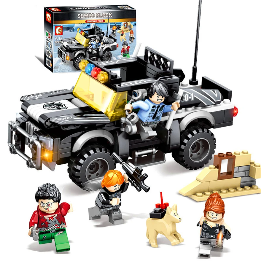 

Genuine SEMBO 102347 339Pcs Army Military Jeep Police SWAT Car Compatible Technic Building Block Toys For Children