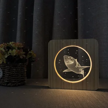 

The shark animal design Wooden acrylic lamps for room lighting holiday gift desk lamp led free shipping for bedroom table lamp