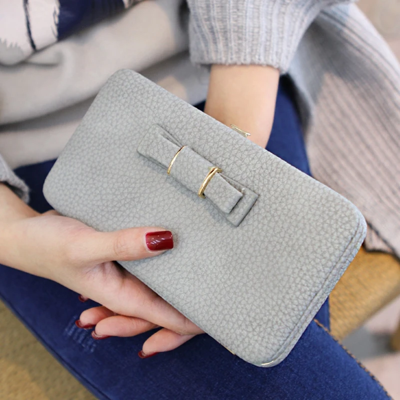 محفظة القوس محفظة الإناث الشهيرة العلامة التجارية بطاقة حاملي الهاتف المحمول جيب بو الجلود النساء المال حقيبة مخلب النساء محفظة