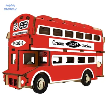 

DIY 3D double-decker bus Wooden Puzzles Laser Cutting Learning Educational Toy Game Assembly Toys for Children Jigsaw Kids Toy