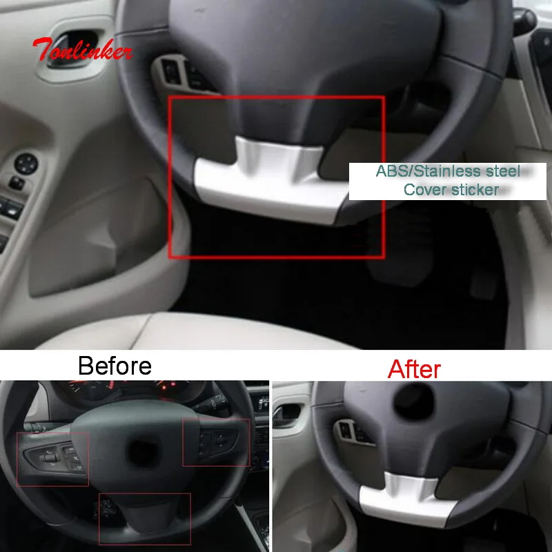 

Tonlinker 3.6.9 o'clock Steering Wheel Cover Stickers for Citroen C-Elysee 2014-19 Car styling 1/2 PCS ABS/Metal Cover sticker