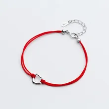 925 Твердые стерлингового серебра мода Полые Сердце Красный Веревка Браслет цепочка 14 см для подростков для женщин модные украшения