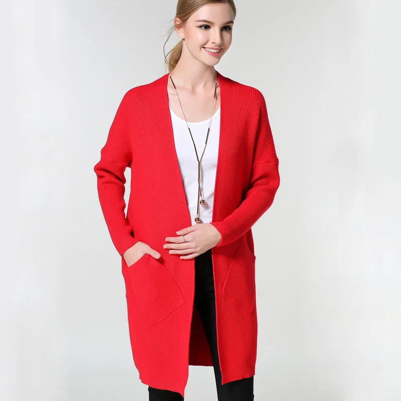 

Famous Brand with Big Pockets Fall Knitting Coat Europe and The United States Long Knit Cardigan Sweater Coat