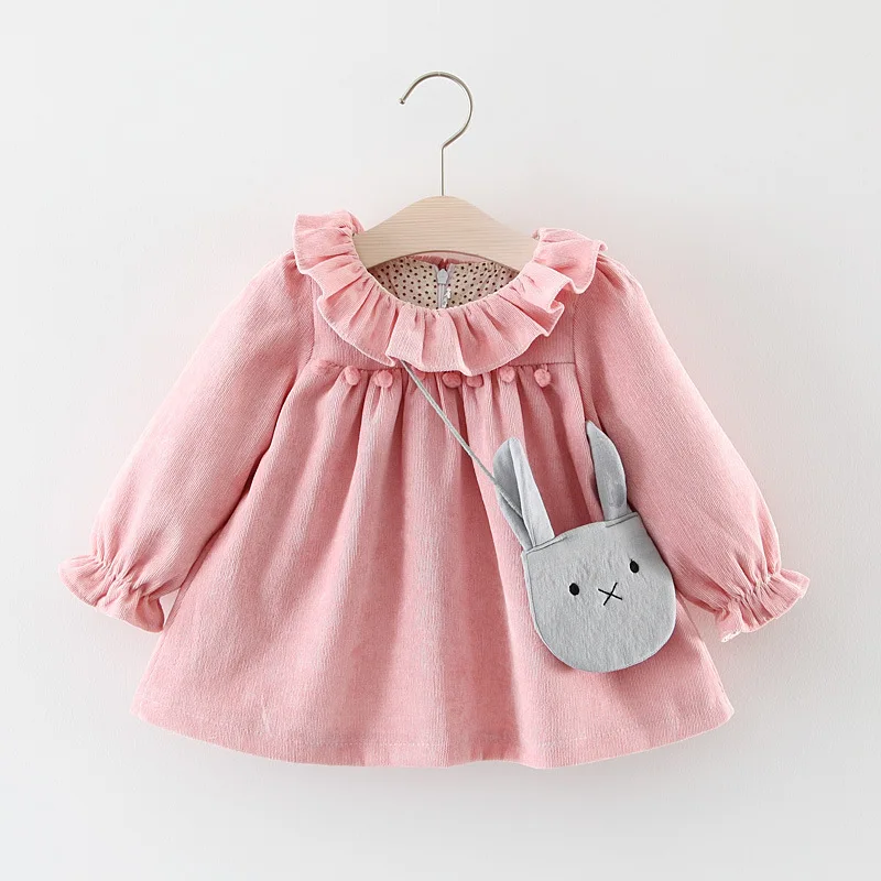 WeLaken/Новинка года; Лидер продаж; милое детское платье для девочек; детская верхняя одежда; зимнее бархатное плотное хлопковое плиссированное платье принцессы; детская сумка - Цвет: Розовый