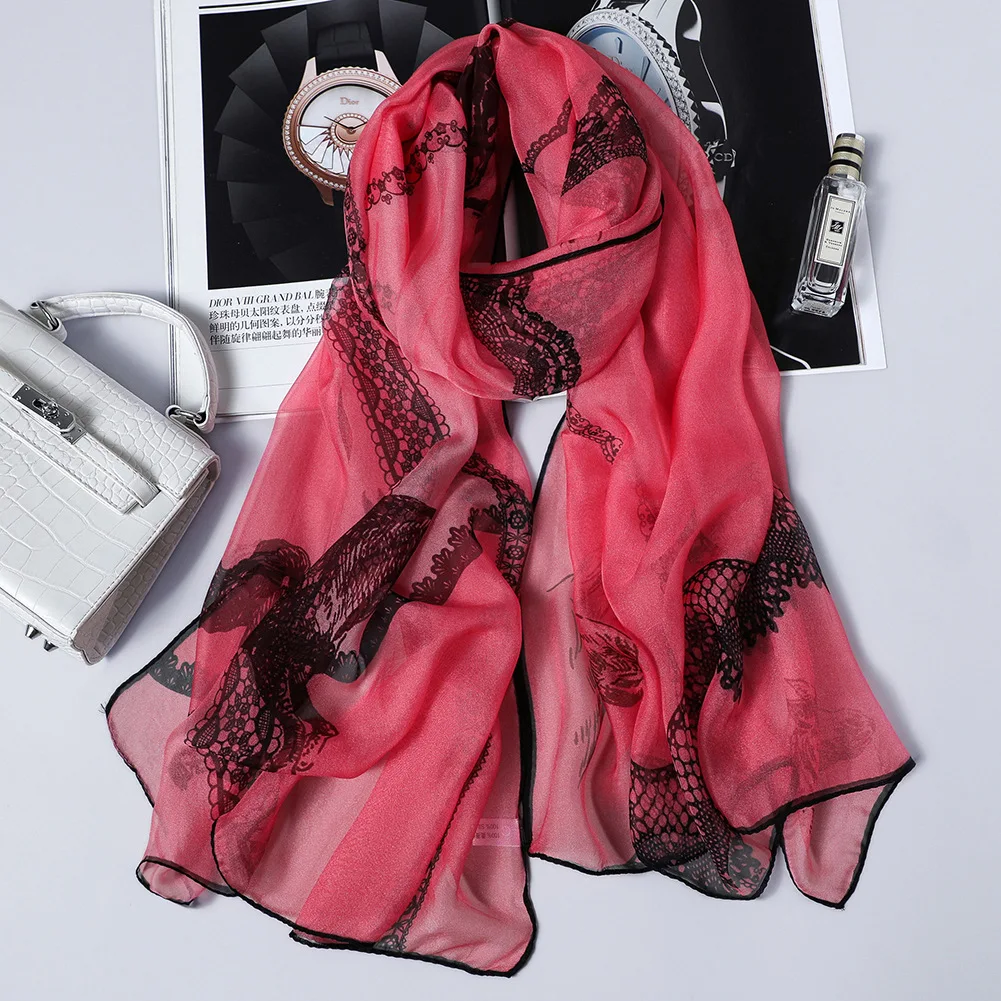 DANKEYISI натуральный шелковый шарф, Длинный натуральный Шелковый женский шарф, Цветочный платок, Женский хиджаб, Летняя Пляжная накидка - Цвет: 2