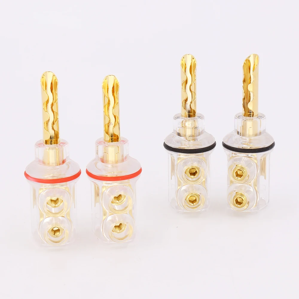 

4pcs Gold plated BFA banana Transparent Cover Audio Banana Plug 1Set 4mm for speaker cable without Box
