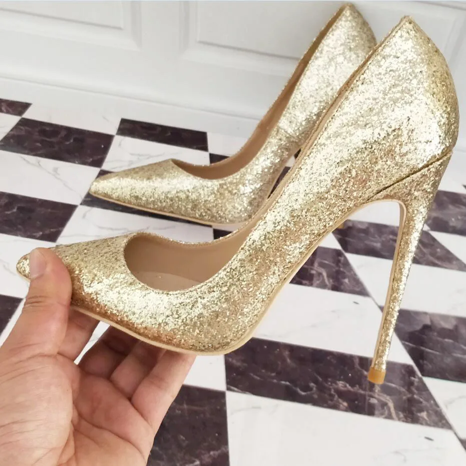 Европейский и американский стиль; светильник; женские туфли с закрытым острым носком на высоком каблуке; цвет шампанского; маленькие размеры - Цвет: Light Gold  12cm