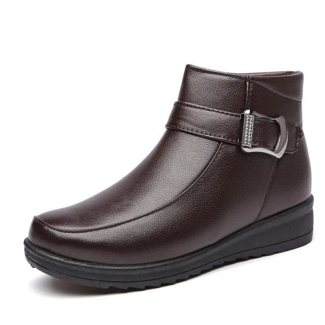 Fashion Genuine leather Women snow Boots elderly mother warm boots