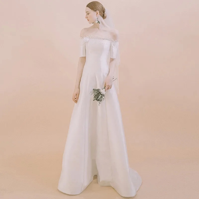 

Simple Wedding Dresses 2019 Elegant Off The Shoulder Wedding Gowns Vintage Vestido De Noiva White Ivory Bride Dress