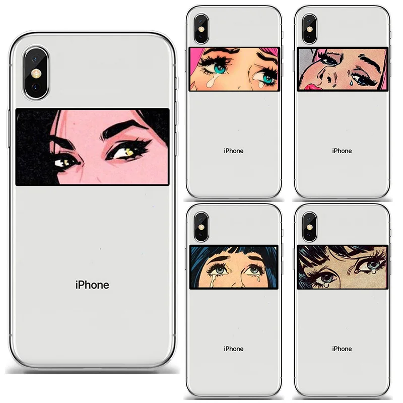 

Crying Girl Hot Cartoon Eyes Case for iphone X X XR XS XS Max soft silicone Capa For iphone 5 5S 6s 7 8 plus For Girl back cover