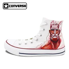 Men Women Converse All Star Shoes Anime Attack On Titan Design Hand Painted Shoes White Sneakers
