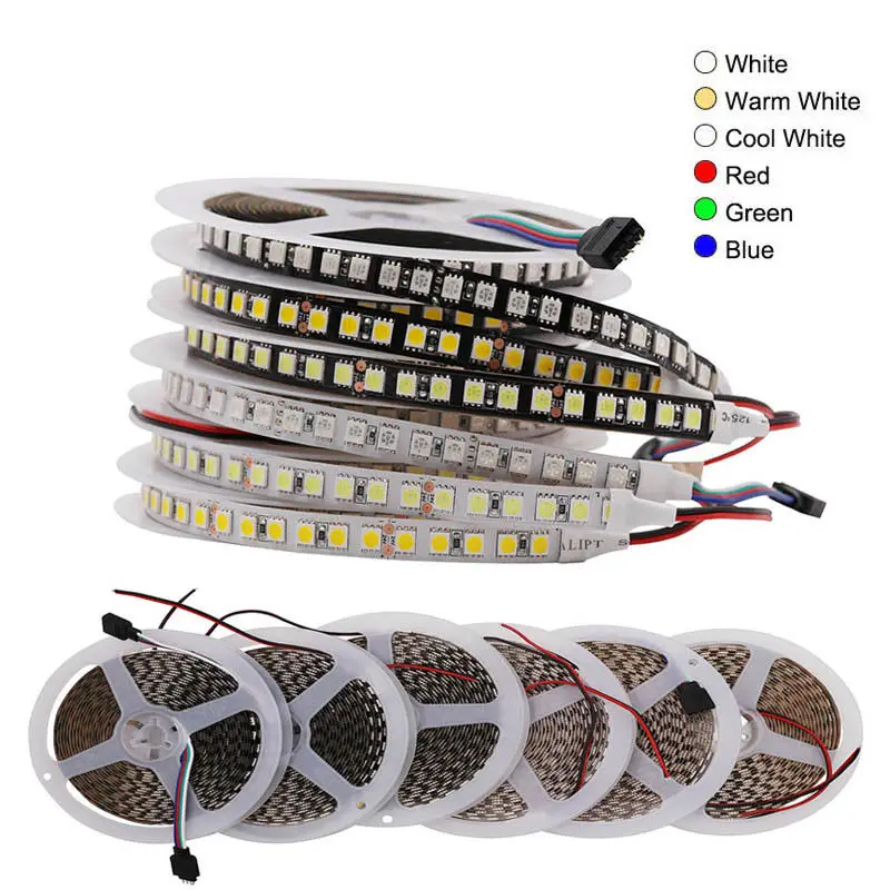 1M 5M RGB White Warm Waterproof 5050 300-600LED Flexible LED Strip Light DC 12V 