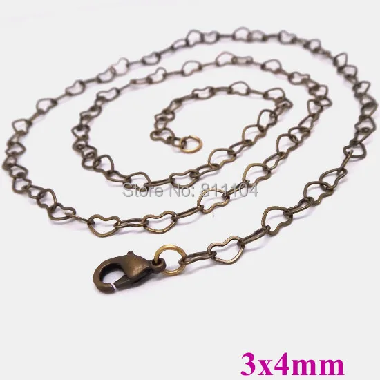 

3x4mm Antique Bronze Plated Brass Love Heart Beads Link Chains Lobster Clasp Necklace 16" 18" 20" 22" 24" DIY Findings Wholesale