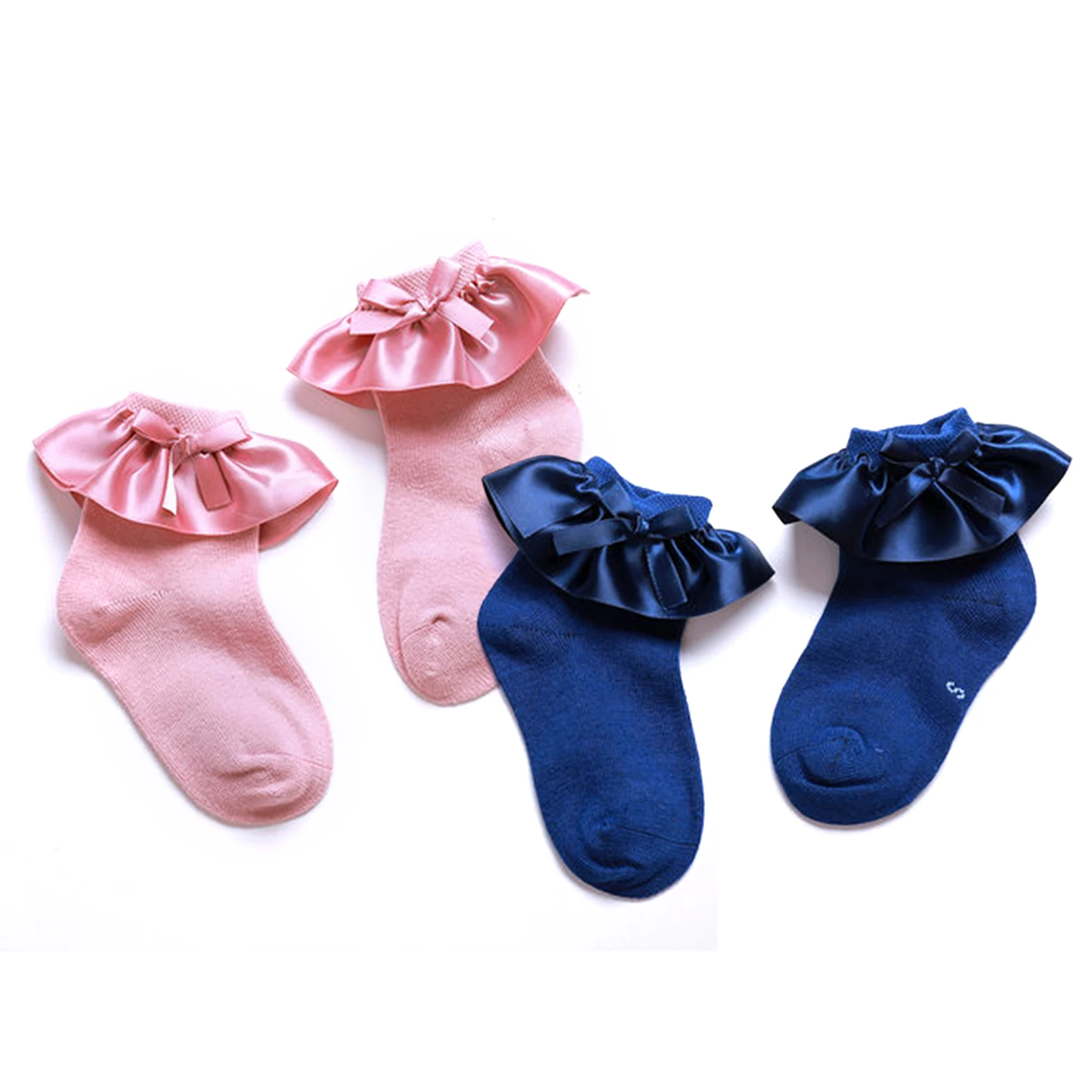 

2 Pairs/lot Kid Baby Cotton Socks For Girls Cute Lace Bow Solid Color Frilly Ankle Short Socks 2017 Summer