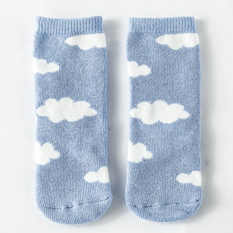 Зимние носки для малышей махровые Детские Носки с рисунком облаков плотные брендовые осенне-зимние теплые От 1 до 3 лет для мальчиков и девочек