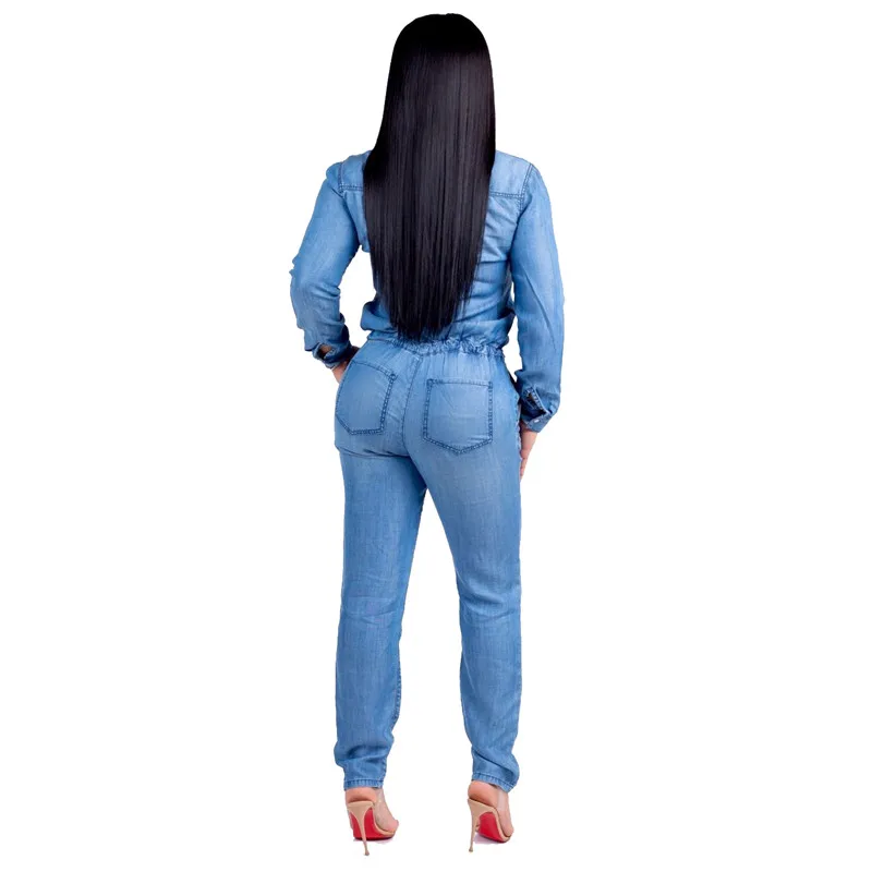 2018 Autumn Denim Jumpsuit Bind Rompers Fashion Women Long Sleeves Jumpsuits Sexy Slim Overalls Plus Size S~3XL (2)