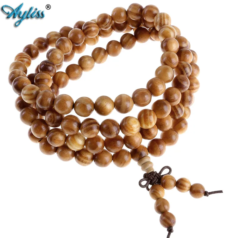 

Ayliss Hot High Quality 6mm 8mm Natural Wood Buddha Buddhist Prayer Mala Beads 4-Row Bracelet Necklace 1pc Long Braclet Jewelry