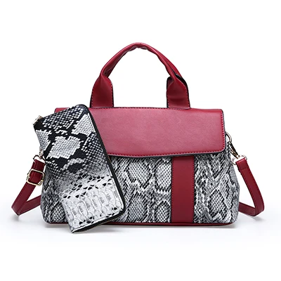 Змея из змеиной кожи сумка для Для женщин Лоскутная плеча Crossbody сумка женские кошельки и Сумки комплект сумка клатч - Цвет: Red02