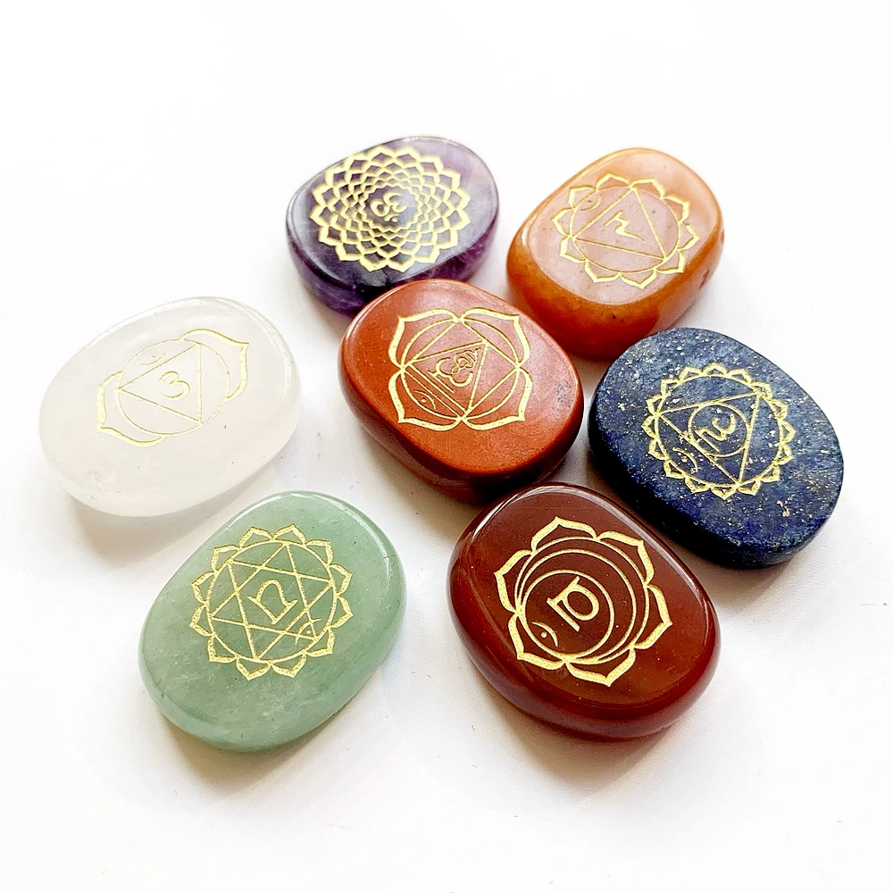 Bhuann Natural Crystals Palm Stones Polished Pendant 7 Chakra Stones Set jewelry Accessories Making Diy Crystal Healing Stones