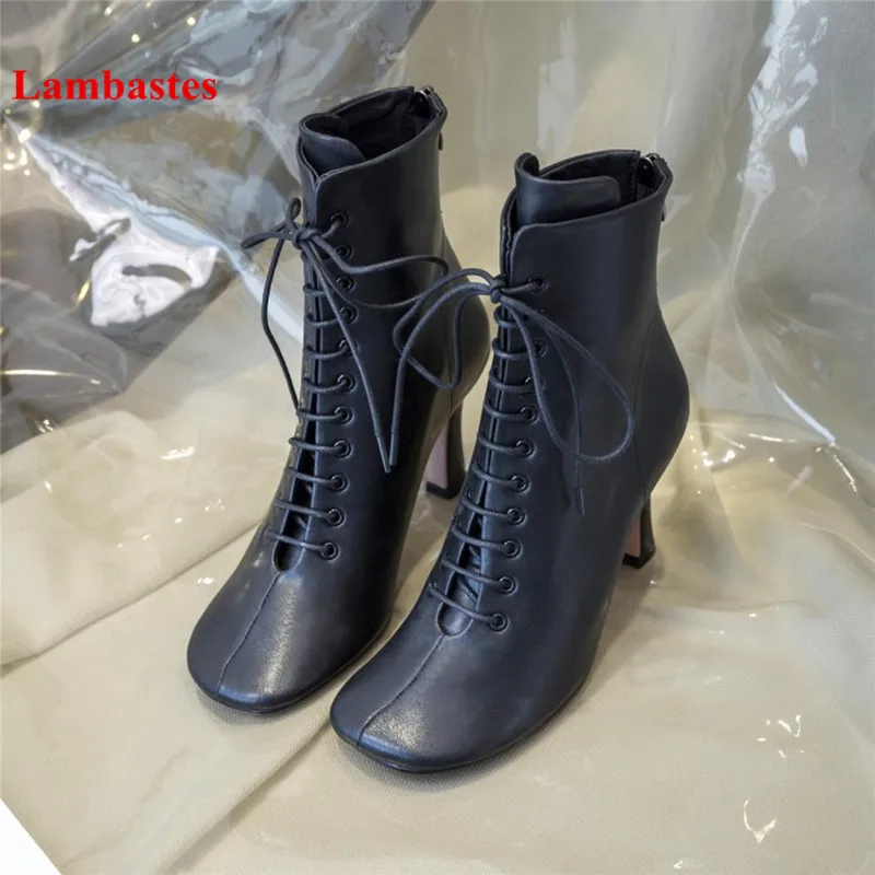 

Spring Autumn Round Toe Shoes Women Cross-tied Lace Up Designer Ankle High Women Boots Zip Walkway Women Casual Shoes Boots