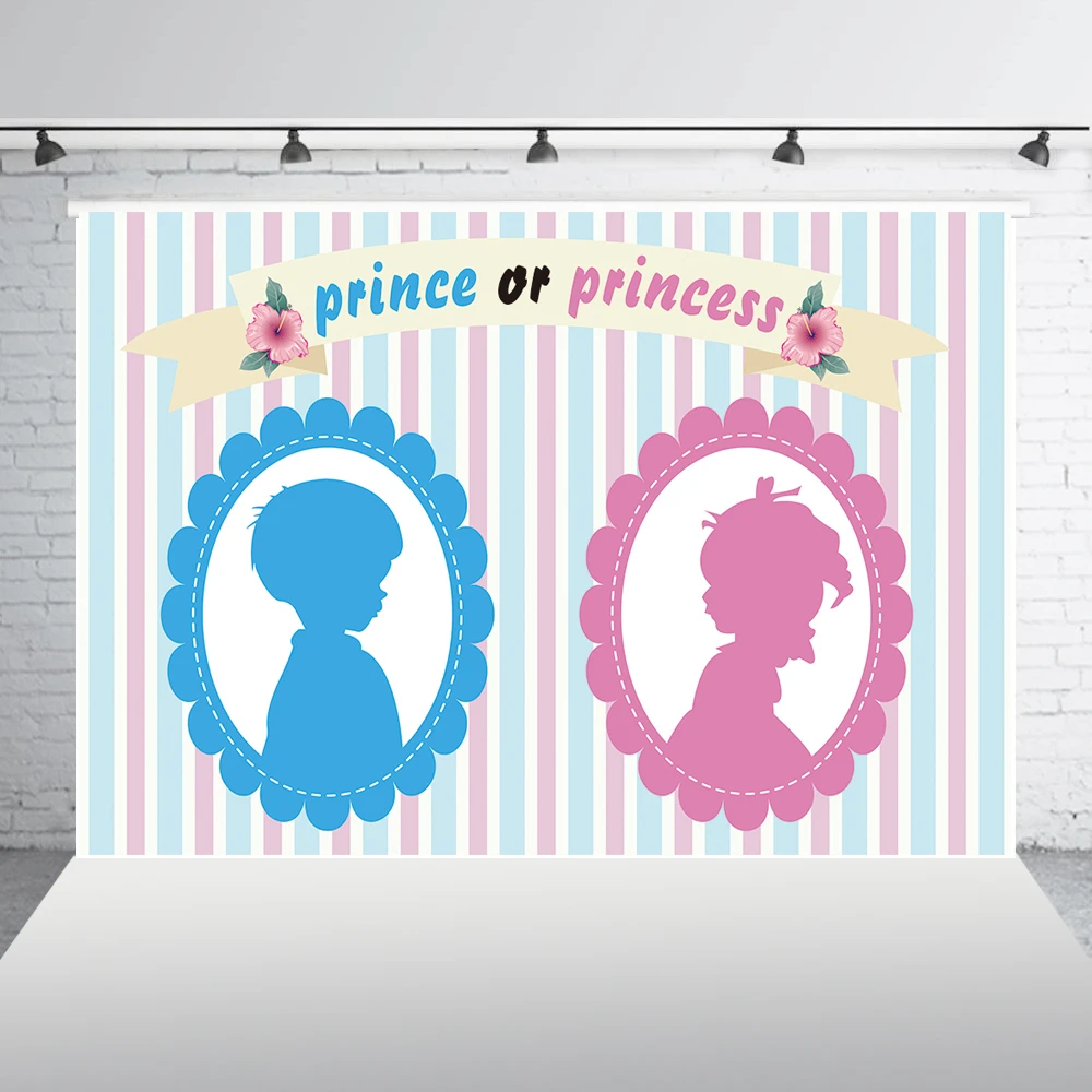 HUAYI Gender Reveal Backdrop Girl or Boy Pink Blue Little Prince or Princess Gender Party Decor Table Banner Background w-2113