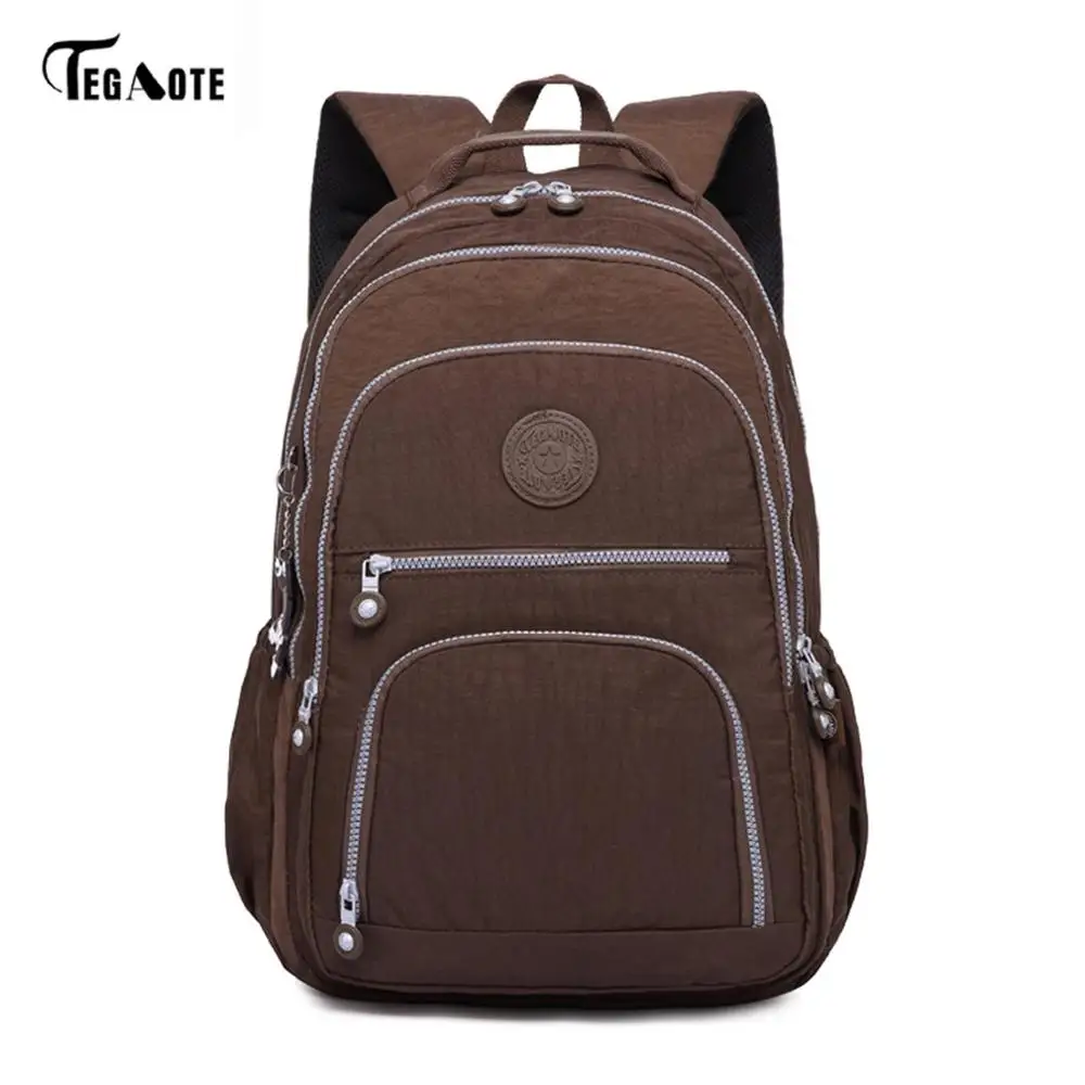 TEGAOTE, школьная сумка, водонепроницаемый нейлоновый бренд, рюкзаки для ноутбука, для подростка, женский рюкзак, для отдыха, сумки на плечо, сумка для компьютера - Цвет: Коричневый