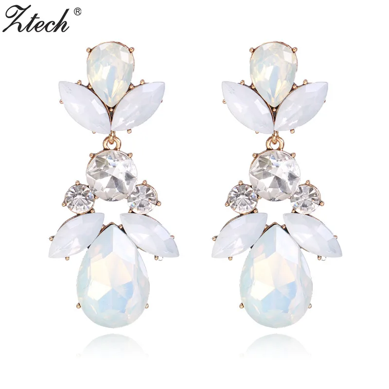 

Ztech Fashion New Crystal Flower Drop Earrings Big Crystal Pendants Statement Water Drop Earrings Brincos Earrings For Women